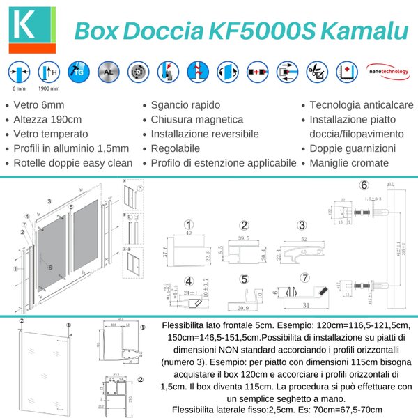 Kamalu box doccia 70x100 apertura scorrevole vetro anticalcare kf5000s