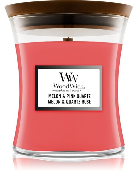 Woodwick Melon & Pink Quarz candela profumata con stoppino in legno 275 g