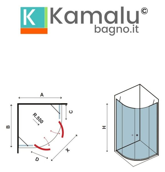 Box doccia 90x90 semicircolare ante battenti KPX2000 - KAMALU