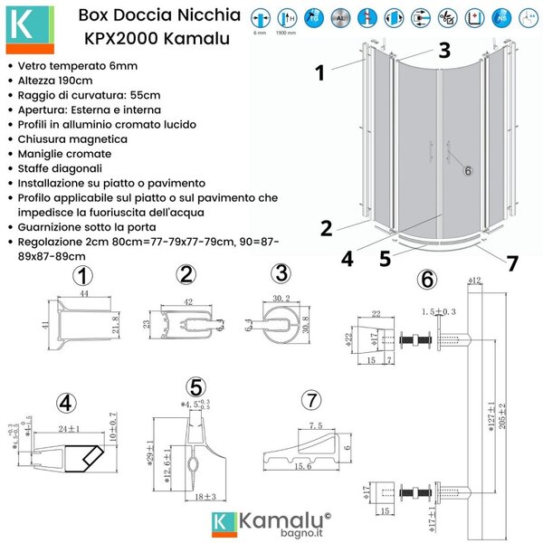 Box doccia 90x90 semicircolare ante battenti KPX2000 - KAMALU