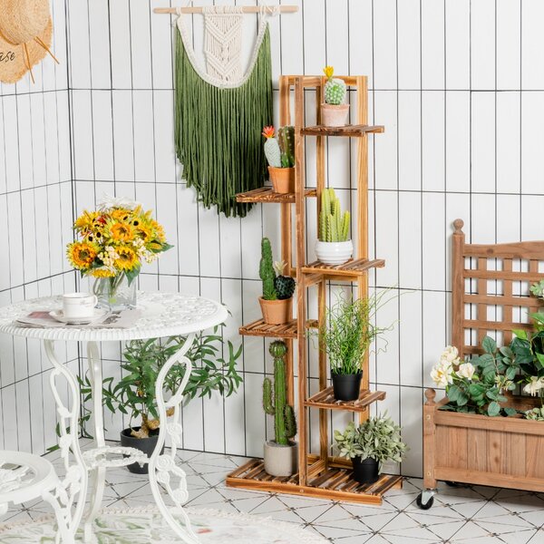 Costway Porta piante di legno con 6 livelli per salone e balcone, Scaffale angolare multiuso per fiori per 7 vasi