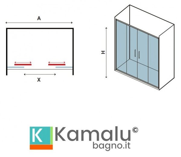 Kamalu doccia nicchia 150cm a doppio scorrevole kf6000