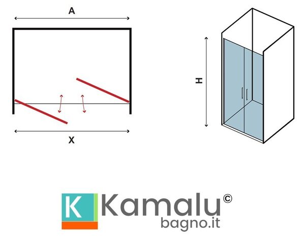 Kamalu doccia nicchia doppio battente 85cm altezza 190 cm | ks2800-saloon