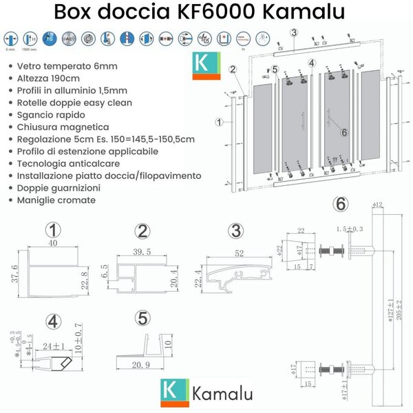 Kamalu doccia nicchia 150cm a doppio scorrevole kf6000