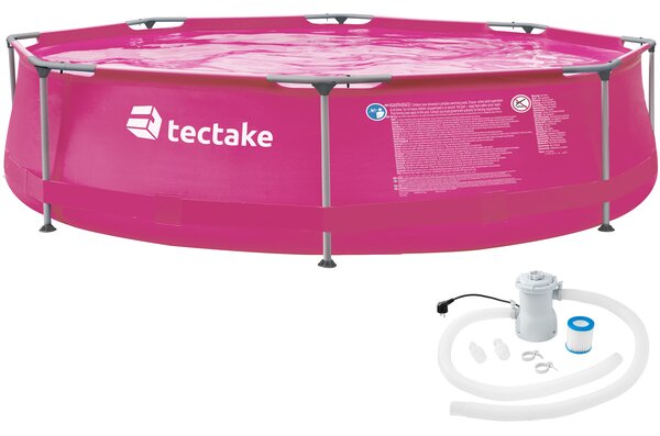 Tectake 403823 piscina rotonda con telaio in acciaio e pompa filtraggio ø 300 x 76 cm - rosa fucsia