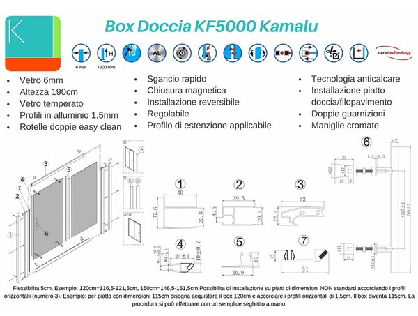 Porta doccia nicchia 100cm con anta scorrevole e vetro trasparente anticalcare KF5000 - KAMALU