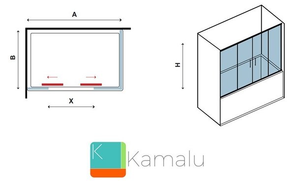 Box per vasca da bagno 170-175cm con due ante scorrevoli KV05 - KAMALU