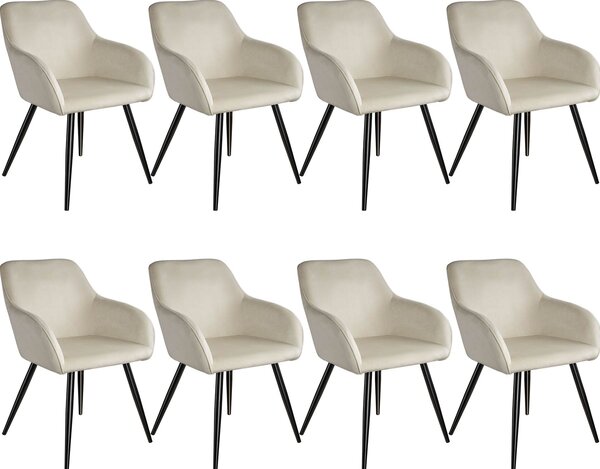 Tectake 404049 8x sedia marilyn effetto velluto nero - crema/nero