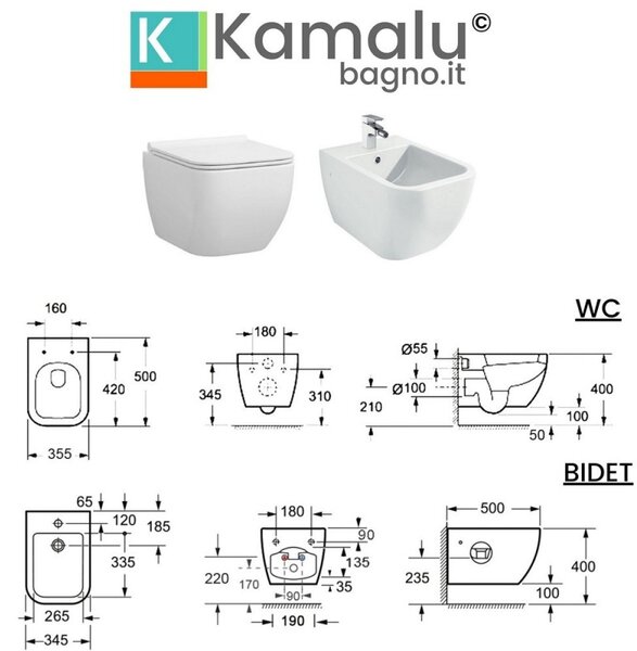 Kamalu wc sospeso in ceramica design moderno modello marie-s