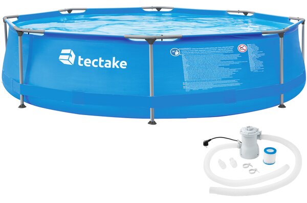 Tectake 402895 piscina rotonda con telaio in acciaio e pompa filtraggio ø 300 x 76 cm - blu