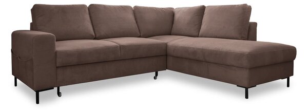 Divano letto angolare in velluto a coste marrone (angolo destro) Lofty Lilly - Miuform