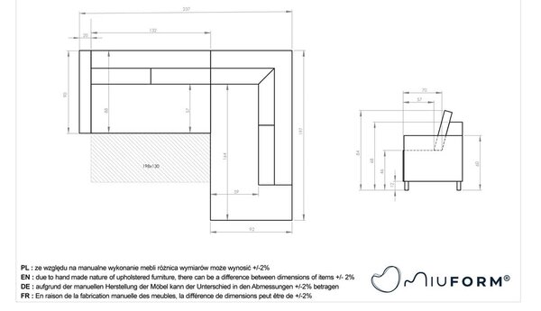 Divano letto angolare in velluto a coste marrone (angolo destro) Lofty Lilly - Miuform
