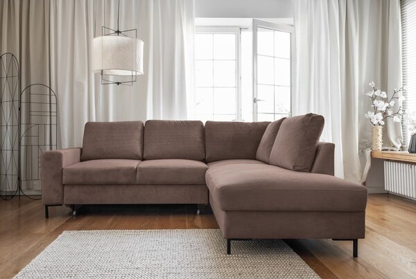 Divano letto angolare in velluto a coste marrone (angolo destro) Lofty Lilly - Miuform