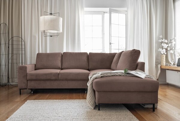 Divano letto angolare in velluto a coste marrone (angolo destro) Lofty Lilly - Miuform