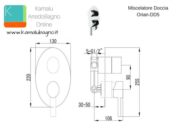 Miscelatore doccia a muro con 3 uscite modello Orian-DD5 - KAMALU