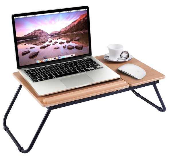 Costway Tavolino da letto portatile pieghevole per laptop, Scrivania regolabile in metallo e MDF