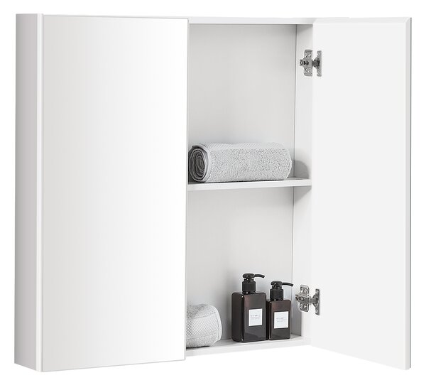 Costway Armadietto da bagno a 2 ripiani con specchio, Armadietto da parete 62x11x65cm Bianco