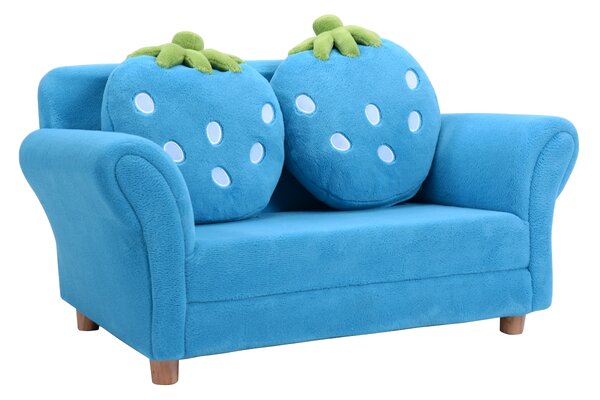 Costway Divano per bambini con cuscini Poltrona per bimbi morbido a forma di fragola 90x55x48cm Blu