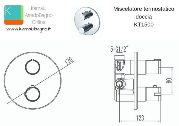 Termostatico doccia incasso a 2 uscite KT1500 - KAMALU