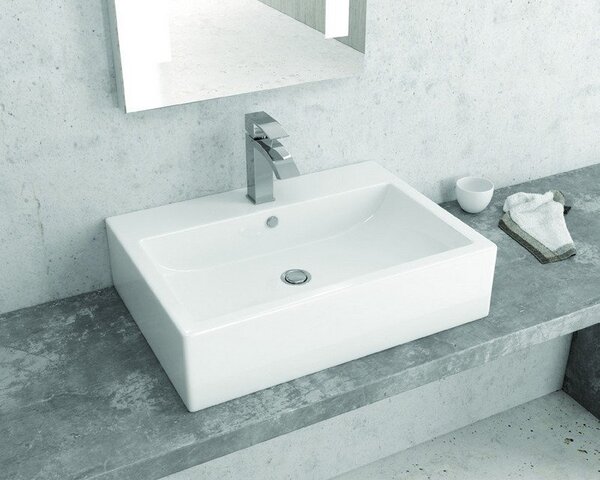 Kamalu lavabo da appoggio 61cm rettangolare in ceramica bianca | litos-260