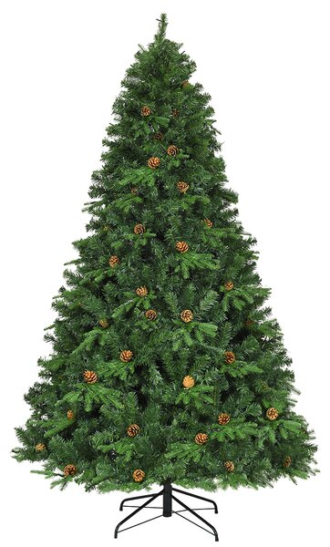Costway Albero di natale artificiale 225cm con 540 LED, 71 pigne, 1125 rami e un supporto in metallo