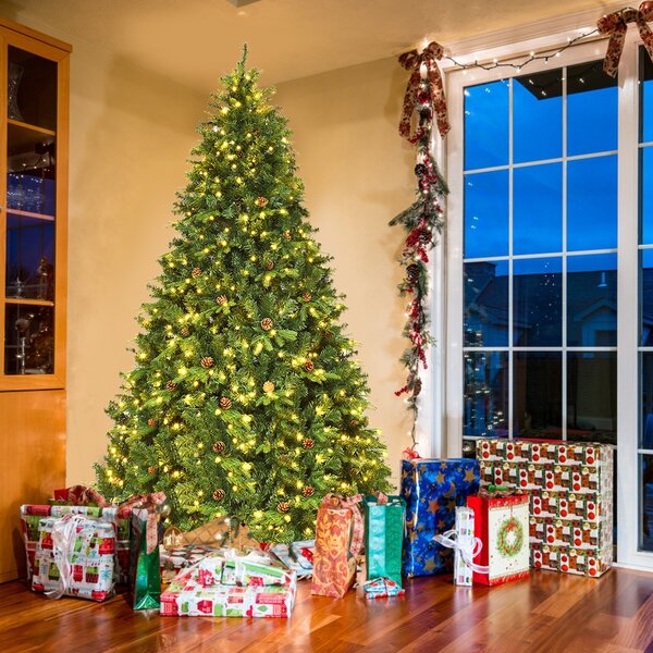 Costway Albero di natale artificiale 240cm con 600 LED, 81 pigne, 1335 rami, e un supporto in metallo
