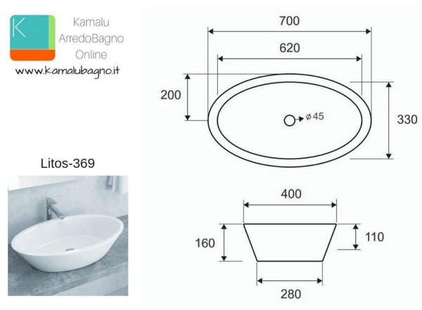 Kamalu lavabo da appoggio ovale 70cm litos-369
