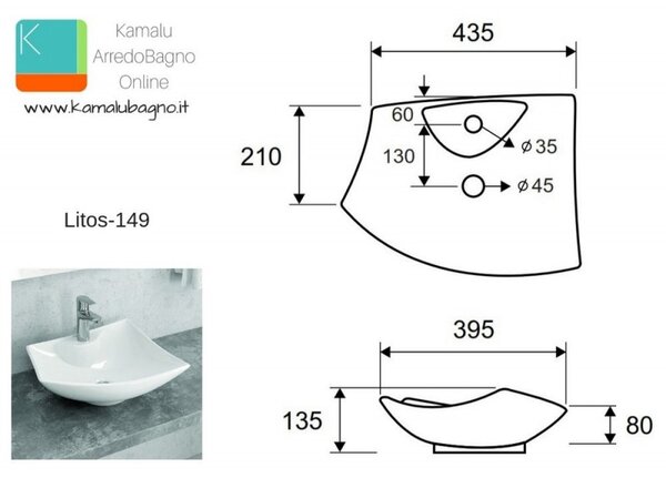 Lavabo bagno da appoggio moderno modello Litos-149 - KAMALU