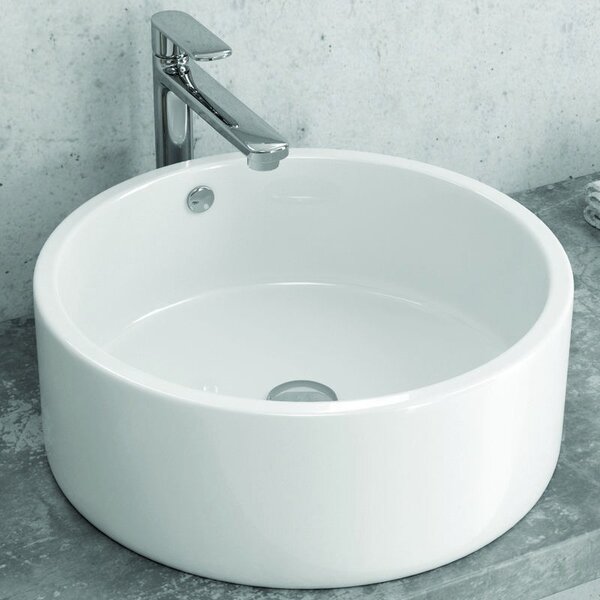 Kamalu lavabo design da appoggio rotondo 42cm in ceramica bianca lucida | litos-342