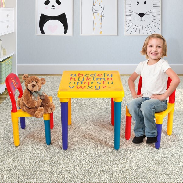 Costway Set tavolo con 2 sedie per bambini in PE+PP Set di mobili per bimbi multifunzionale colorato