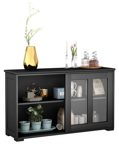 Costway Armadietto da cucina in MDF Mobile laterale multiuso con ante scorrevoli 106,5x33x62,5cm Nero