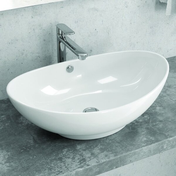 Kamalu lavabo da appoggio design a bacinella in ceramica bianca 59cm | litos-359b