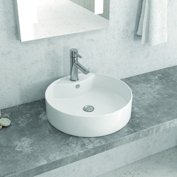 Kamalu lavabo rotondo da appoggio diametro 46cm in ceramica bianca | litos-446