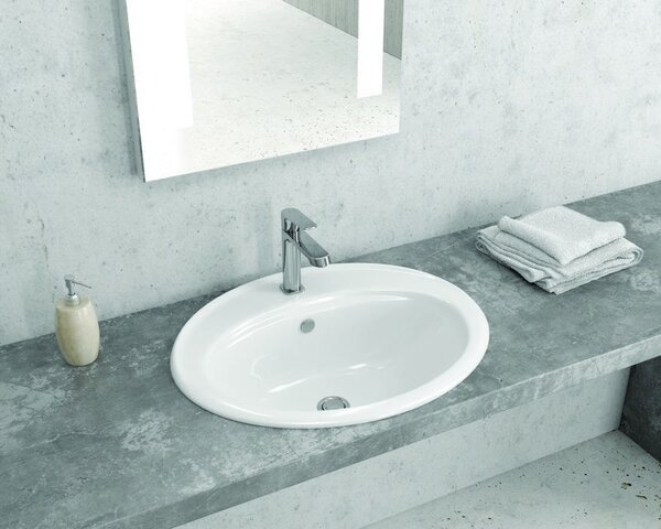 KAMALU - Lavabo da incasso soprapiano 56.5cm ceramica bianca | Litos-655
