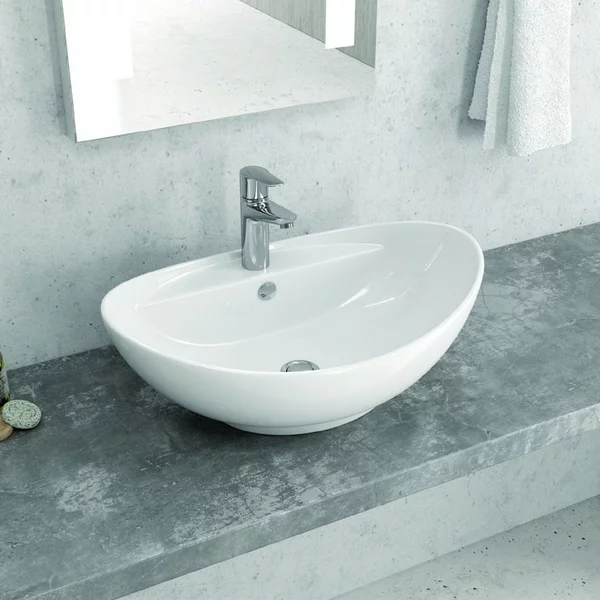 Lavabo da appoggio ovale design a bacinella in ceramica bianca | Litos-359 - KAMALU