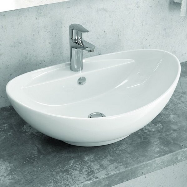 Kamalu lavabo da appoggio ovale design a bacinella in ceramica bianca | litos-359