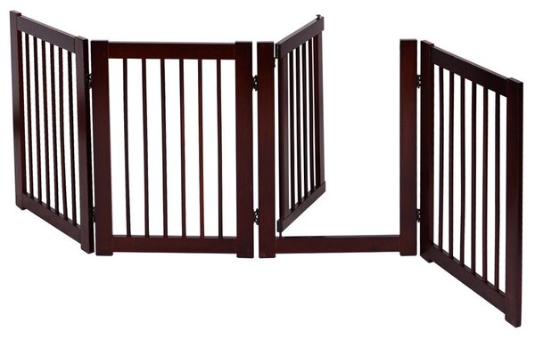 Costway Cancello per cani pieghevole 4 pezzi Cancelletto di sicurezza per animali domestici 203x76x1,8cm Marrone