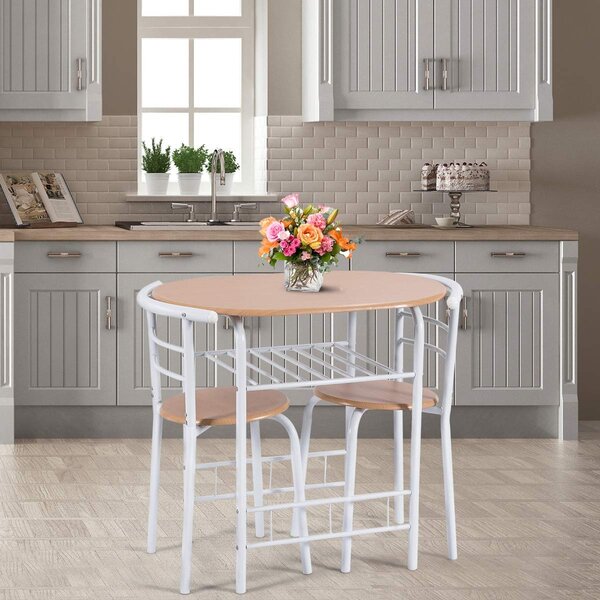 Costway Set di mobili 2 sedie e tavolo da pranzo Set 3 pezzi tavolo e 2 sgabelli da cucina