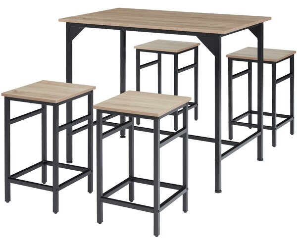 Tectake 404307 set tavolo da bar edimburgo 4 + 1 - industriale legno chiaro, rovere sonoma