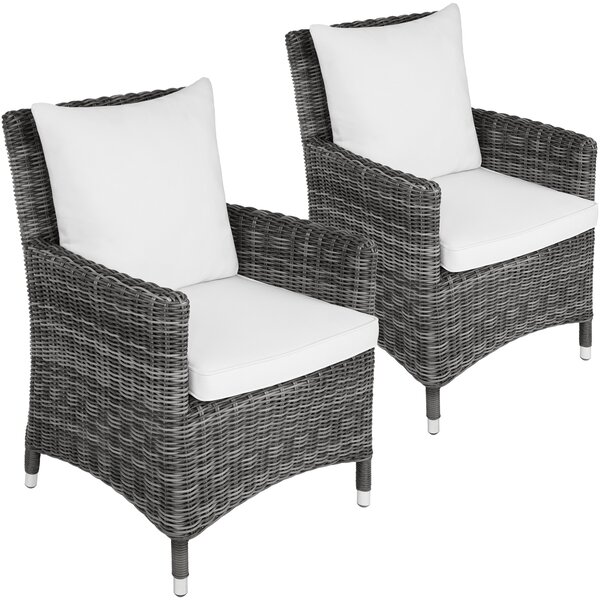 Tectake 404630 2x sedia in rattan sanremo - grigio/bianco