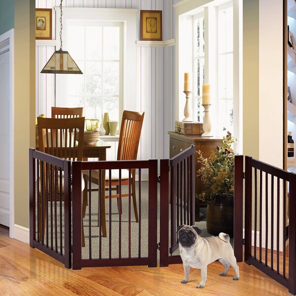 Costway Cancello per cani pieghevole 4 pezzi Cancelletto di sicurezza per animali domestici 203x76x1,8cm Marrone