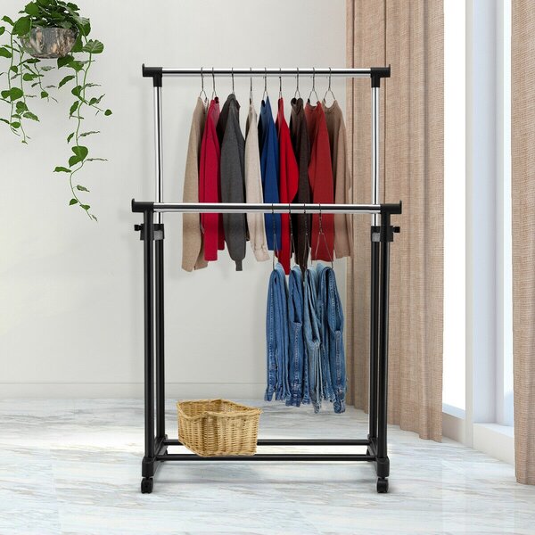 Costway Appendiabiti doppio di metallo con ruote regolabile 86x43x94-168cm