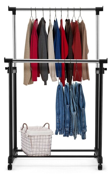 Costway Appendiabiti doppio di metallo con ruote regolabile 86x43x94-168cm