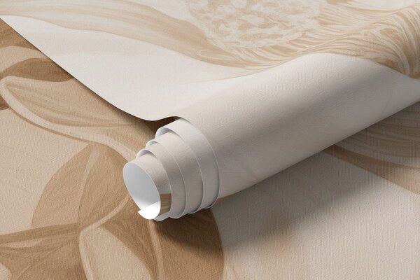 Carta da parati Fiori di magnolia con petali bianchi e beige, foglie e rami marroni, stile acquerello, Carta da parati Floreale, w08886 : Uwalls.it