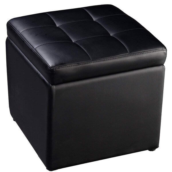 Costway Sedile Sgabello di stoccaggio in PU Pouf contenitore 40x40x40cm Nero