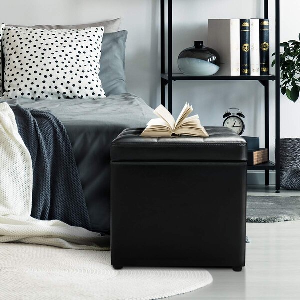 Costway Sedile Sgabello di stoccaggio in PU Pouf contenitore 40x40x40cm Nero