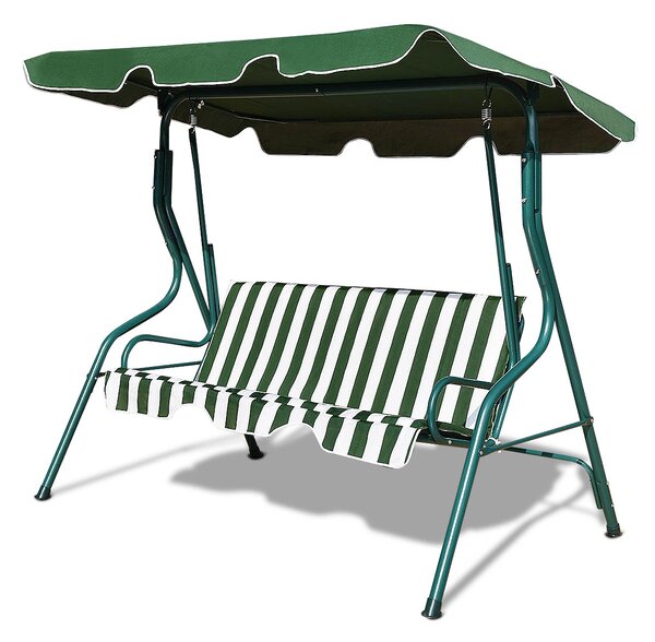 Costway Dondolo a tre posti da giardino con oscurante e telaio in acciaio 172x154x110cm Verde e bianco