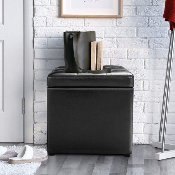 Costway Sedile Sgabello di stoccaggio in PU Pouf contenitore 40x40x40cm Nero