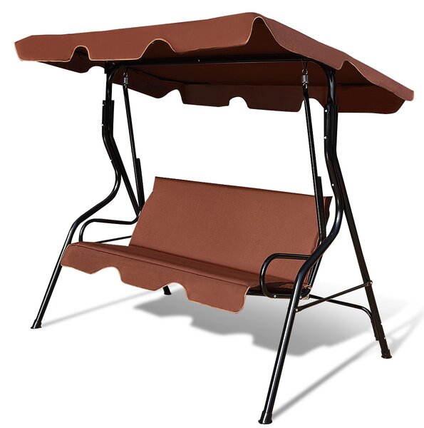 Costway Dondolo a tre posti da giardino con oscurante e telaio in acciaio 172x154x110cm Caffè