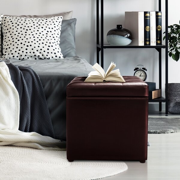 Costway Sedile Sgabello di stoccaggio in PU Pouf contenitore 40x40x40cm Marrone